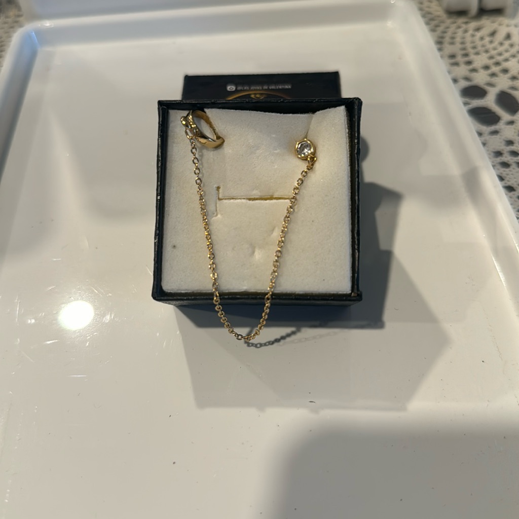 18k Gold Piercing Single Earring With Chain